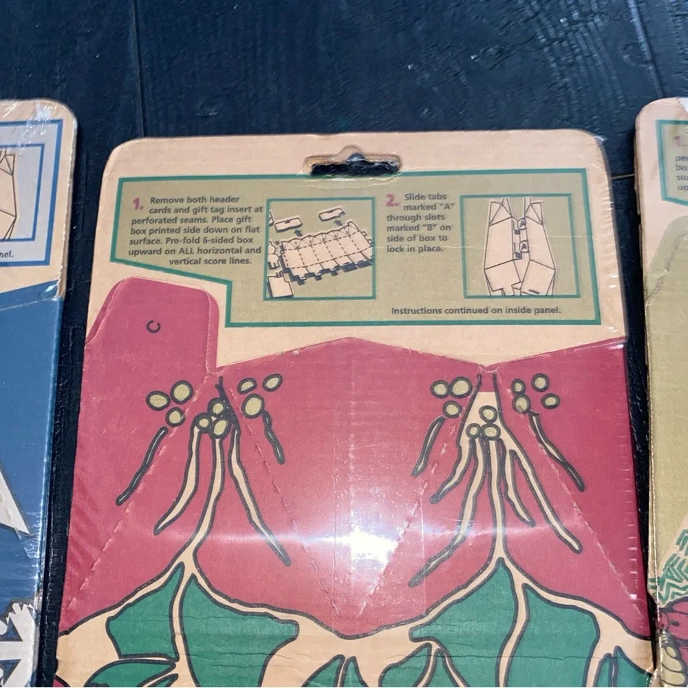 Vintage Fold N' Go Christmas Tree Poinsettia Snowflake Gift Box Lot of 3 Sealed‎